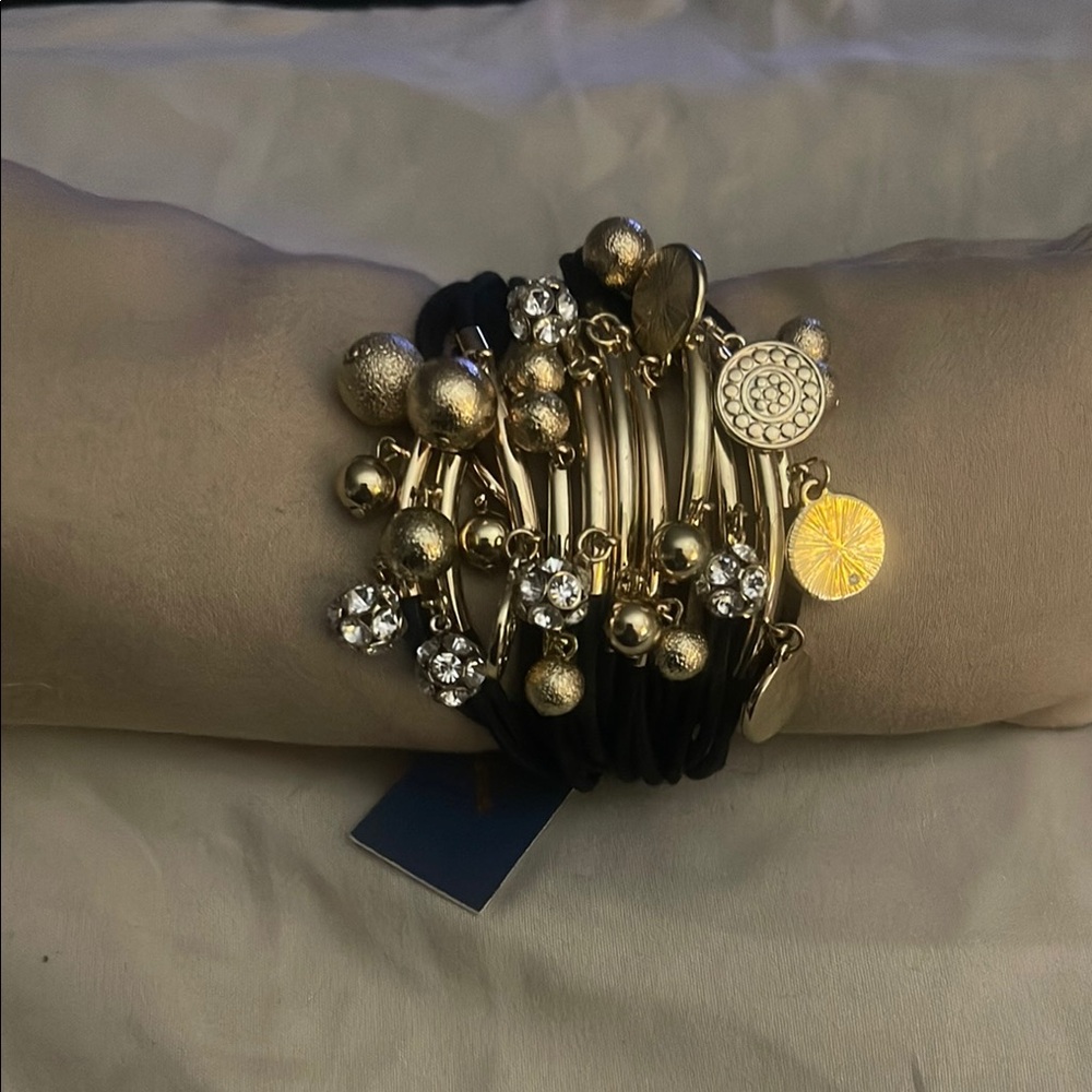 Gold and Black Charm Bracelet Set
